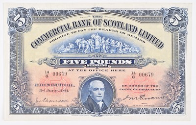 Lot 138 - Scotland, The Commercial Bank of Scotland, Five Pounds banknote.