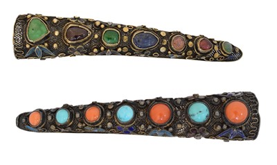 Lot 31 - Two vari-gem Chinese finger stall brooches