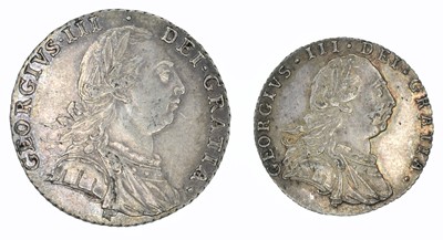 Lot 1 - George III Shilling and Sixpence, 1787 (2).
