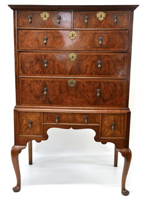Lot 364 - Queen Anne Figured Walnut Chest on Stand