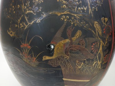 Lot 223 - Pair of large Japanese lacquered porcelain vases