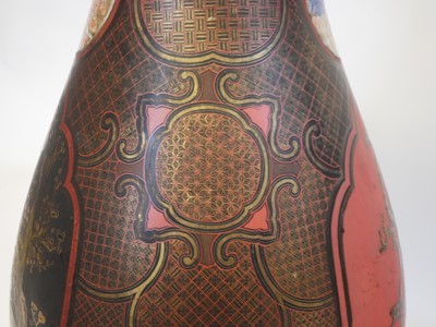 Lot 223 - Pair of large Japanese lacquered porcelain vases