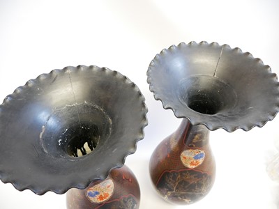 Lot 223 - Pair of large Japanese lacquered porcelain vases