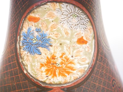 Lot 223 - Pair of large Japanese lacquered porcelain vases