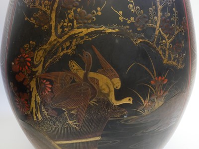Lot 223 - Pair of large Japanese lacquered porcelain vases