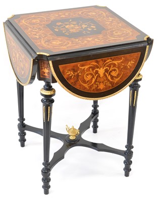 Lot 400 - Late 19th Century French Ebonised Drop Leaf Centre Table