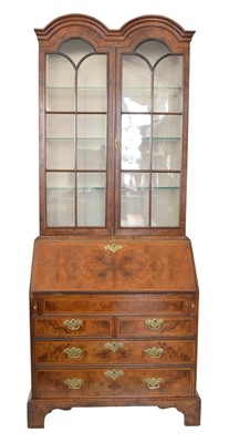 Lot 340 - Queen Anne Style Walnut Bureau Bookcase
