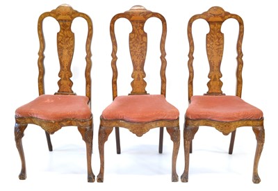 Lot 377 - Set of Three Late 18th Century Anglo-Dutch Walnut and Marquetry Side Chairs