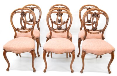 Lot 372 - Set of Six Victorian Walnut Framed Balloon Back Dining Chairs