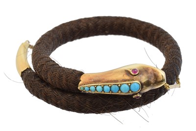 Lot 54 - A late Victorian hairwork memorial bangle