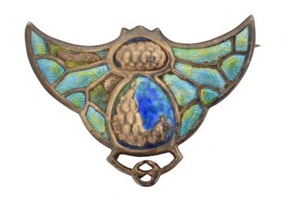 Lot 19 - A silver enamel bat brooch by Charles Horner
