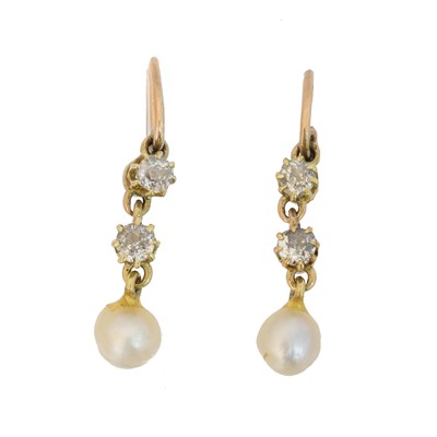Lot 77 - A pair of diamond and pearl earrings
