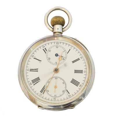 Lot 186 - A silver open face chronograph pocket watch