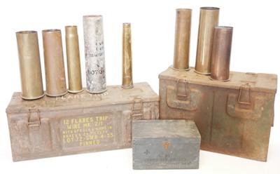 Lot 515 - Collection of ammunition boxes edged weapons etc