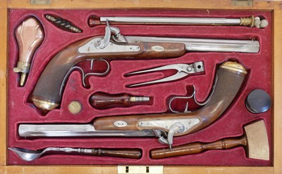 Lot 119 - Two similar cased deactivated percussion target pistols