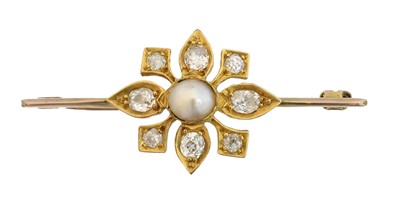 Lot 2 - A split pearl and diamond bar brooch