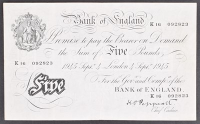Lot 157 - A Black and White Series (1944-45 - issued 1945), Five Pounds banknote.
