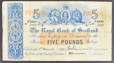 Lot 142 - A Royal Bank of Scotland, Five Pounds banknote.