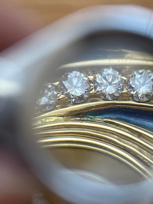 Lot 36 - An 18ct gold cultured pearl, enamel and diamond brooch by Leo De Vroomen