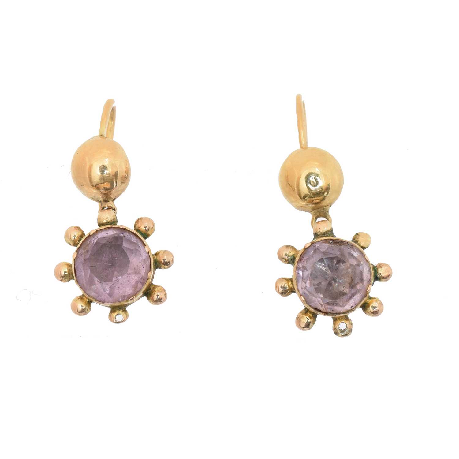 Lot 24 - A pair of amethyst drop earrings