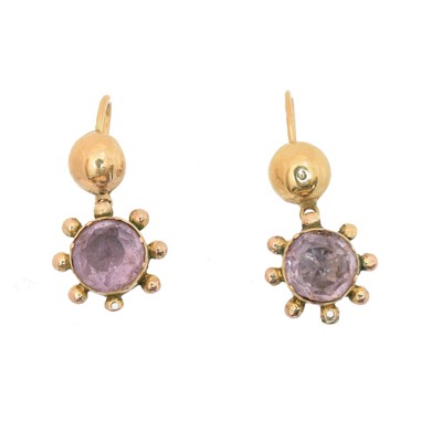 Lot 24 - A pair of amethyst drop earrings