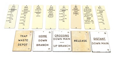 Lot 2 - 13 Traffolite signal box lever description plates