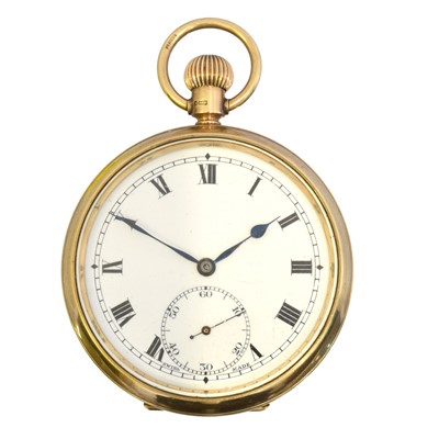 Lot 324 - A 9ct gold open face pocket watch by Rotherham & Sons Ltd.