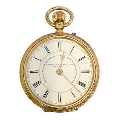 Lot 328 - An 18ct gold open face fob watch by J. Hargreaves & Co., Liverpool