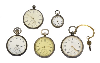 Lot 336 - Five silver open face pocket watches