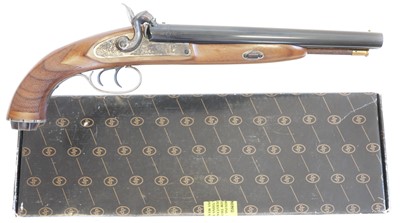 Lot 371 - Pedersoli Howdah 58 calibre percussion muzzle loading double barrel pistol, LICENCE REQUIRED