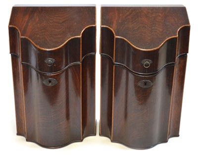Lot 250 - Pair of George III Mahogany and Boxwood Strung Knife Boxes