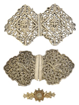 Lot 116 - Two silver nurse buckles