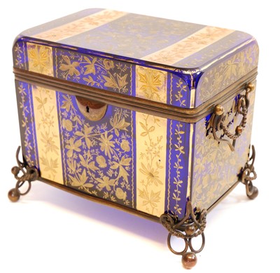 Lot 147 - Late 19th century blue glass casket