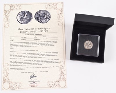 Lot 6 - An ancient Greek silver Tarentum Didrachm (332-280 BC).