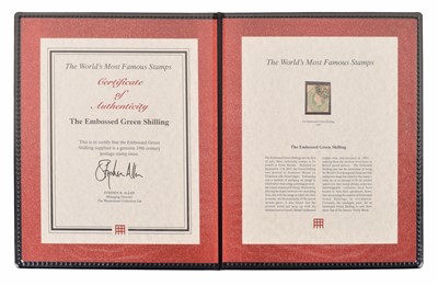 Lot 73 - The Embossed Great Britain Green Shilling stamp in folder.
