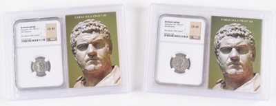 Lot 1 - Two slabbed Caracalla Silver Denarii (2).