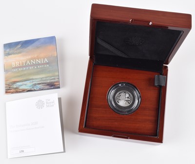 Lot 58 - Queen Elizabeth II, 2020 Platinum Proof Quarter-Ounce Britannia, 25 Pounds.