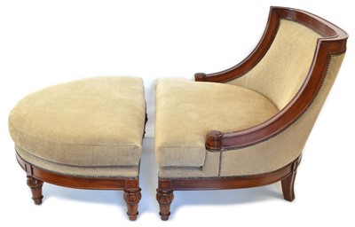 Lot 231 - 20th century upholstered loveseat and footstool