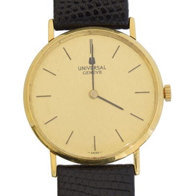 Lot 230 - A 1970s 18ct gold Universal Genève manual wind wristwatch