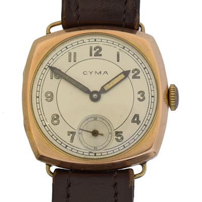 Lot 285 - A 1940s 9ct gold Cyma manual wind wristwatch