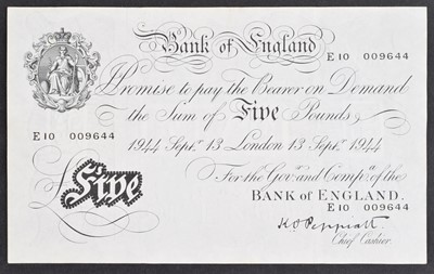 Lot 149 - A Black and White Series (1944-45 issued 1945), Five Pounds banknote.