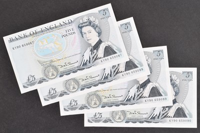 Lot 151 - Four consecutive Series "D" Pictorial Issue (June 1980), Five Pounds banknotes (4).