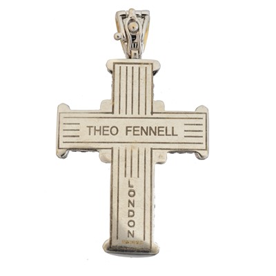 Lot 107 - An 18ct gold sapphire and diamond cross pendant by Theo Fennell