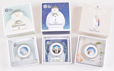 Lot 27 - Three Snowman Silver Proof with Colour 50p Coins (3).