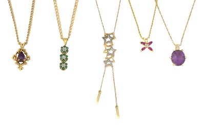Lot 137 - Five 9ct gold gem set pendants