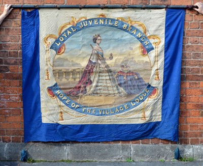 Lot 205 - Mid 19th century double-sided hand-painted Freemasons lodge banner