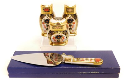 Lot 155 - Royal Crown Derby imari three piece cruet set