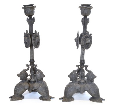 Lot 260 - Pair of cast metal gothic candlesticks