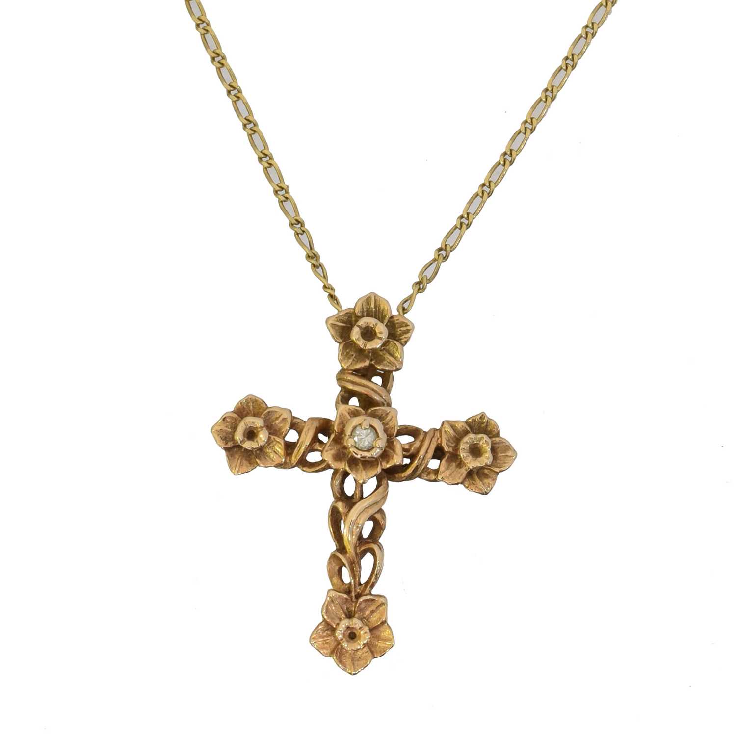 Lot 64 - A 14ct gold diamond cross pendant by Franklin Mint