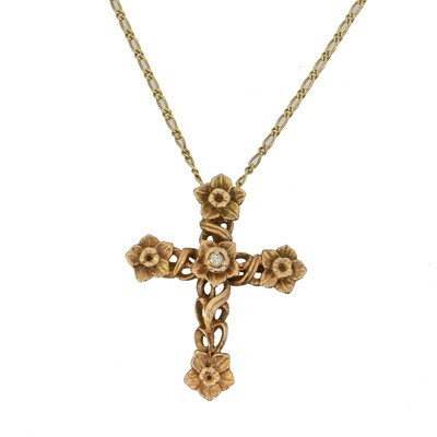 Lot 64 - A 14ct gold diamond cross pendant by Franklin Mint